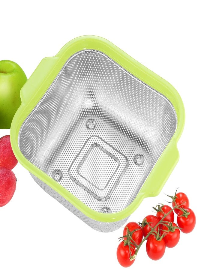POPGRADE Square Colander Stainless Steel Colander with Handle, Large Metal Strainer for Cooking Pasta, Spaghetti, Veggies, Fruits, Kitchen Food Strainer Drainer, Green - Image 1